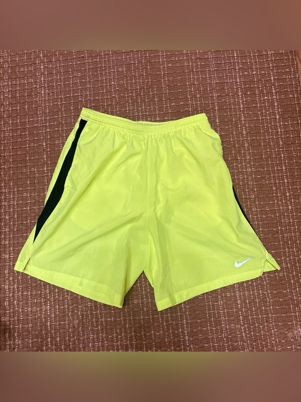 Nike Men's Neon Lime Athletic Shorts with Black Side Panels